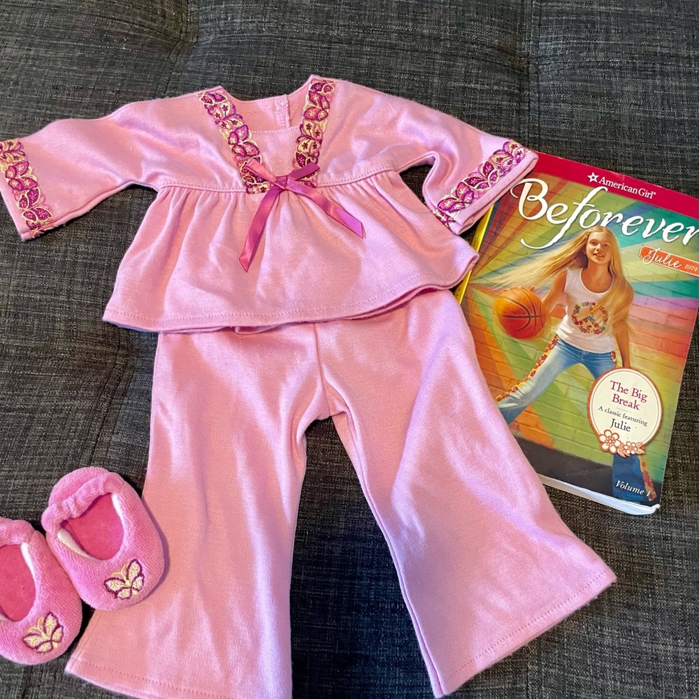 American Girl Julie Pink Pajama and Slippers with Embroidered Details